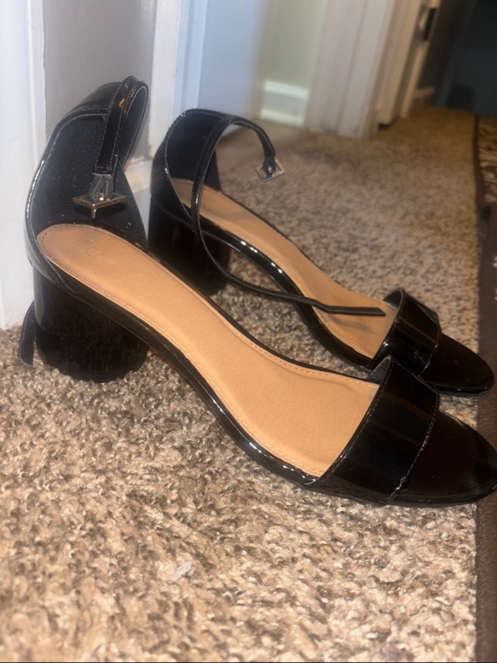 Abound Black Patent Open-Toe Ankle Strap Block Heels